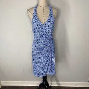 Tommy Bahama Clara Secret Cove Blue & White Halter Dress Stretchy Beach Travel M